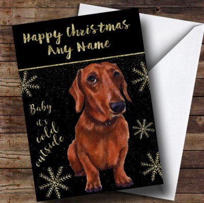 Personalisierte Weihnachtskarte Cold Outside Snow Hund Daschund