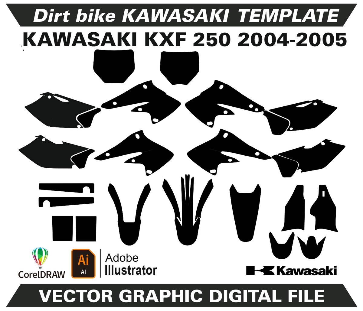 KAWASAKI KXF 250 2004-2005 Template Vector Format Ai CDR EPS PDF