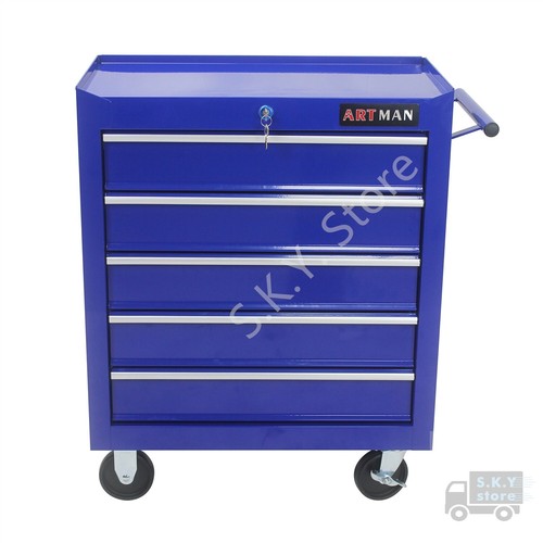 Rolling Mechanics Tool Cart, 5 Drawers with lock, Steel Storage Cabinet, Blue - 第 5/6 張圖片