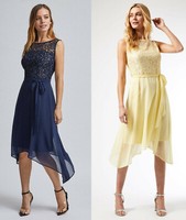 Dorothy Perkins Petite Billie & Blossom Lace Hanky Hem Midi Dress Navy & Yellow