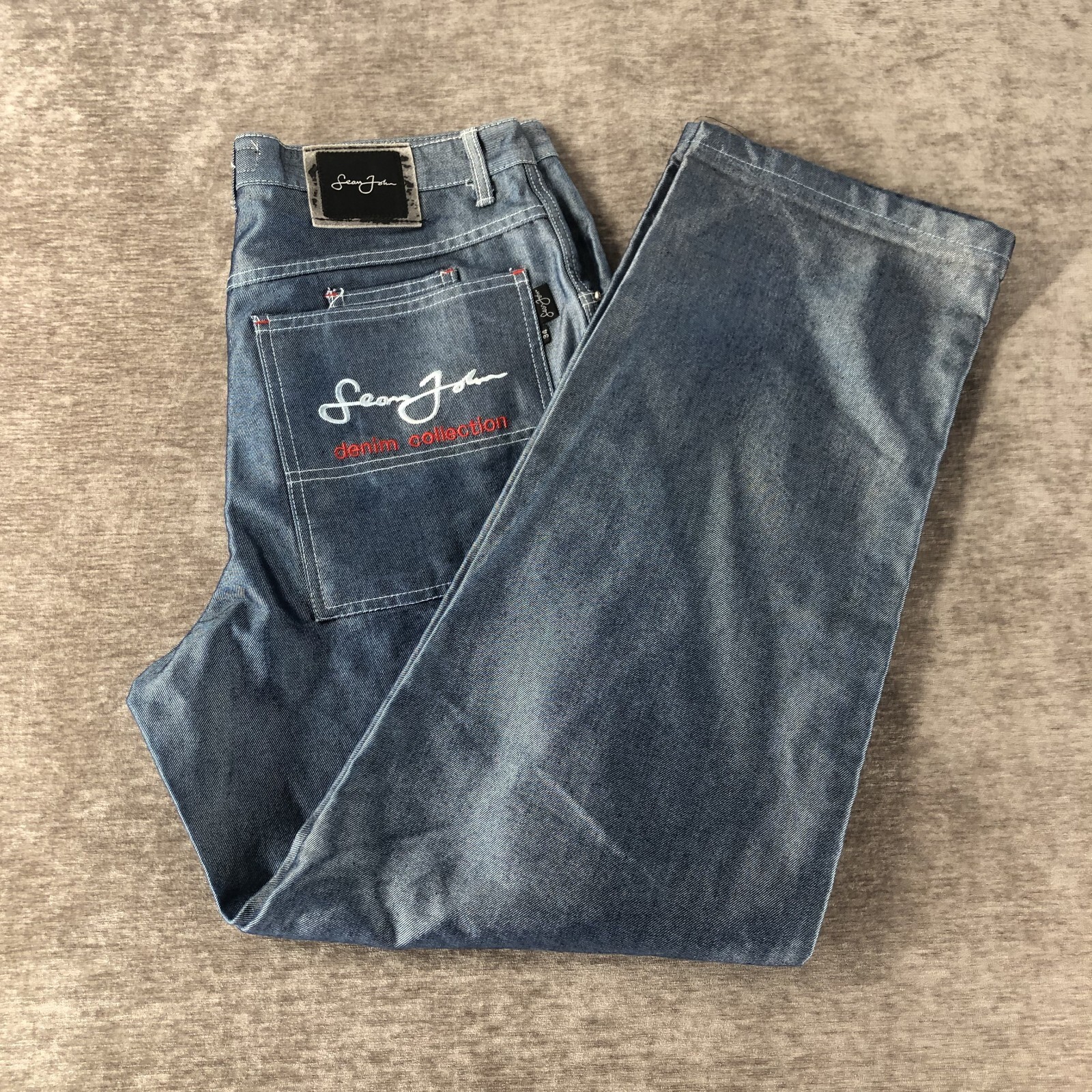 Vintage Sean John Baggy Denim Jeans 34 Pockets Y2K Logo Men's Retro Fit