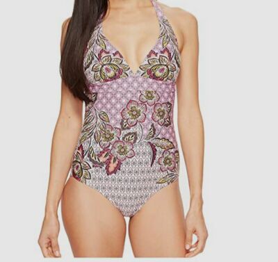 $99 Prana Women's Pink Printed Lahari Halter One Piece Swimsuit Swimwear  Size XS