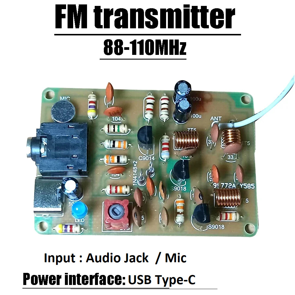 Hobby DIY Kit 88-110MHz FM Radio Voice Transmitter MP3 Audio with 3.5mm cable
