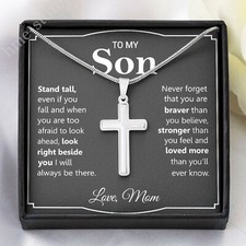 To My Son Cross Pendant Necklace from Mom, Inspirational Mother Son Gift Men