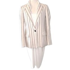 See You Soon cotton / elastin red  ivory striped single breasted blazer SZ S