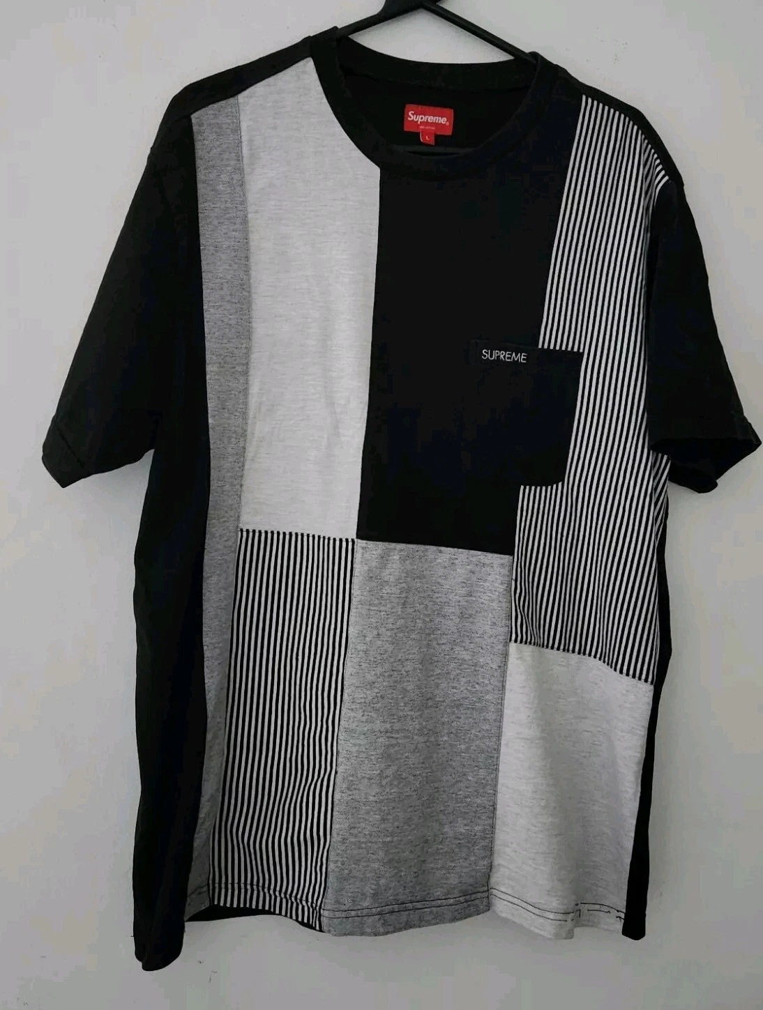 SS20 Supreme Patchwork Pocket Tee S/S Top Taille L Large T shirt Noir 