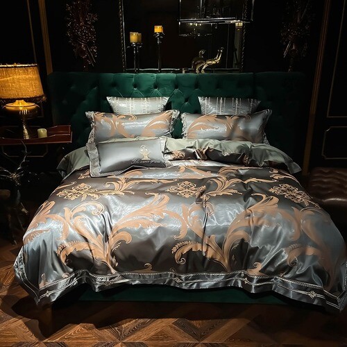Luxury European Satin Jacquard Silk Cotton Bedding Set Duvet Cover Bed