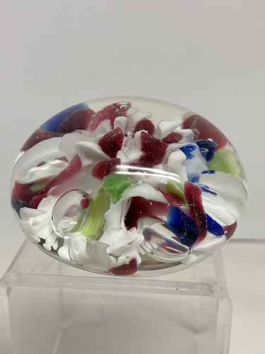 Joe St Clair Glass Paperweight Controlled Bubble Red White Blue Green - HTF - Picture 10 of 10