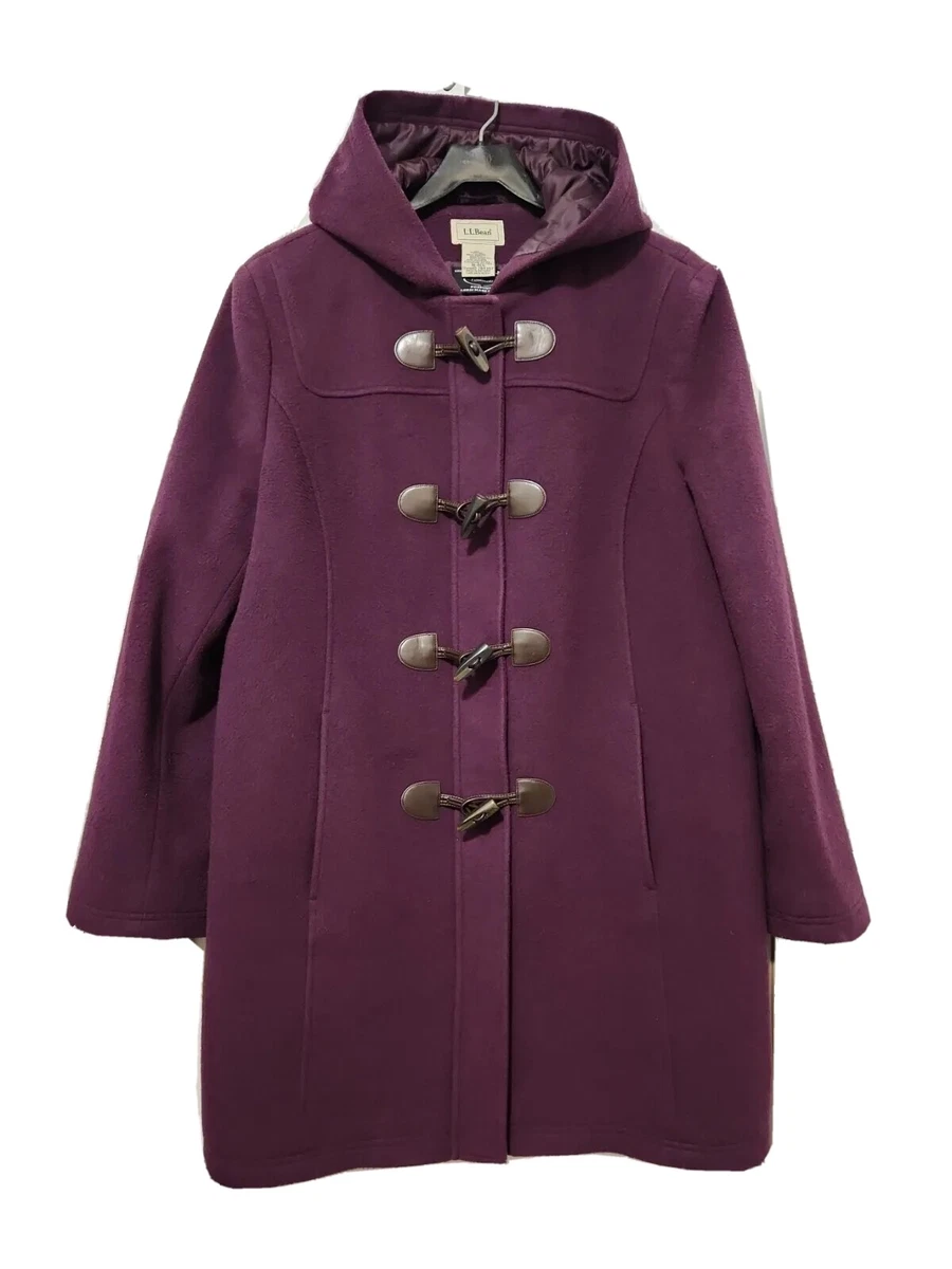 Vtg LL Bean Bellandi Italian Wool Thinsulate Toggle Hooded Coat Purple  Womens 18