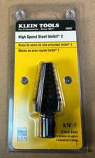 New Klein Tools USA 59002 Step Drill Bit #2 1/2" to 1" - 9 Hole Sizes -FREE SHIP
