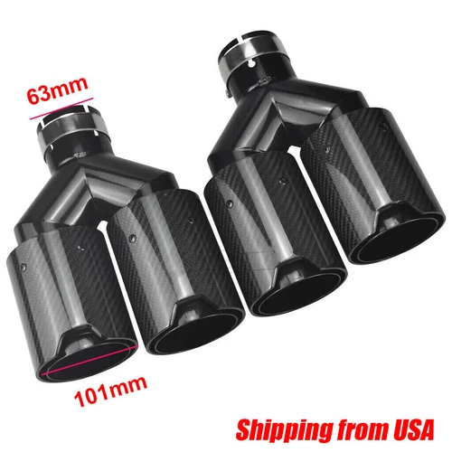 Doble para BMW 63 mm de entrada/101 mm de salida de escape de coche puntas dobles tubo de escape fibra de carbono - Imagen 3 de 10