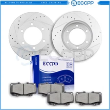 For 1999 - 2004 Toyota Tacoma 4WD Front Drilled Rotors Ceramic Brakes Pads Kit