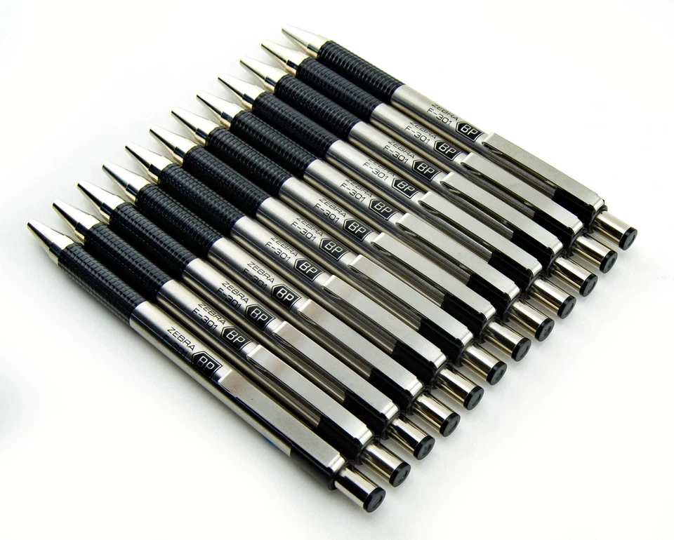 Lote de 12 bolígrafos Zebra F301 punta fina tinta negra acero inoxidable Foto 3 de 3