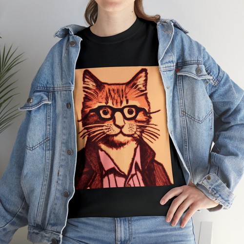 Vintage Style Cat Art T Shirt Unisex Heavy Cotton Tee Pet Lover Hipster NEW - Picture 22 of 25