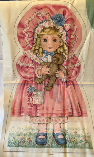 Vintage Fabric Craft Panel ~Old-Fashioned Doll w/frilly dress ~Cut, Sew, Stuff~