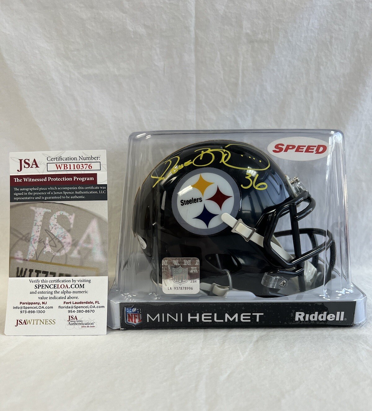 Jerome Abram Bettis Sr. the Bus Autographed Signed Pittsburgh Steelers Jerome Bettis Mini Helmet JSA COA 