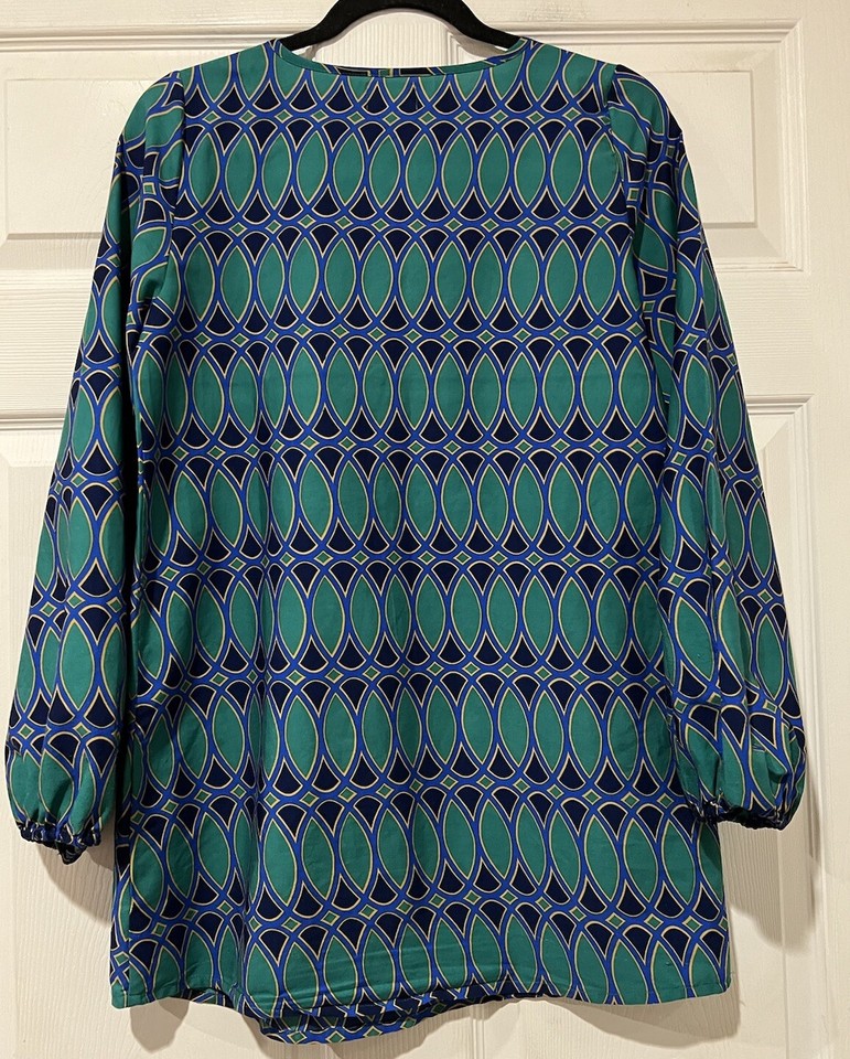 Mud Pie Size Small Corinne Green & Blue Tunic Top with gold embroidery