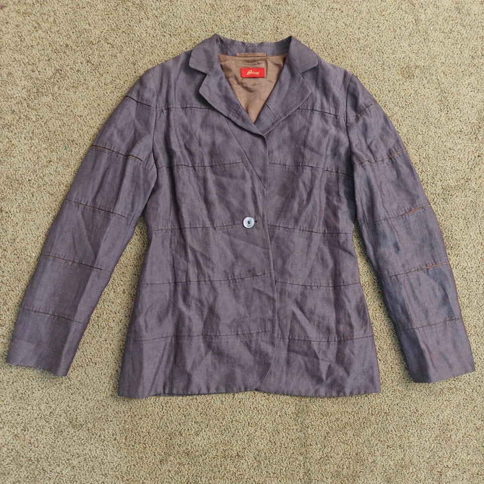 Brioni Womens Linen Blend Blazer Jacket Purple Brown Single Button Designer - Image 2 of 4