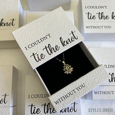 Bridesmaid Proposal Box Set Gold Knot Bracelet Lotus Necklace Maid of Honor Gift