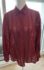 Chico's Paprika Red Collared Eyelet Button Down Shirt Size Medium NWOT