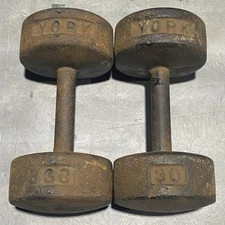 Vintage York Round 30lb Set Of Dumbbells USED FREE SHIPPING
