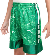 Nike Dri-FIT Elite 23, 8" Loose Fit Shorts, Malachite-White. Size: Kids Large