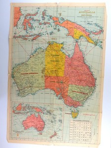 Large Australia Map with New Guinea and Coral Sea, 1940s vintage Robinson, 30x20