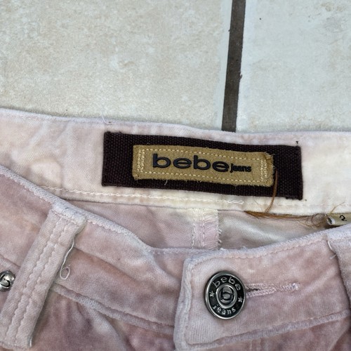 Rare Vintage Bebe Jeans Peach & Silver Tones Graphic Flared Velvet Pants - Sz 2 - Picture 2 of 18