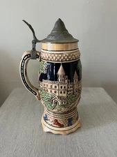 Vintage German Beer Stein w/ pewter lid, Bavarian