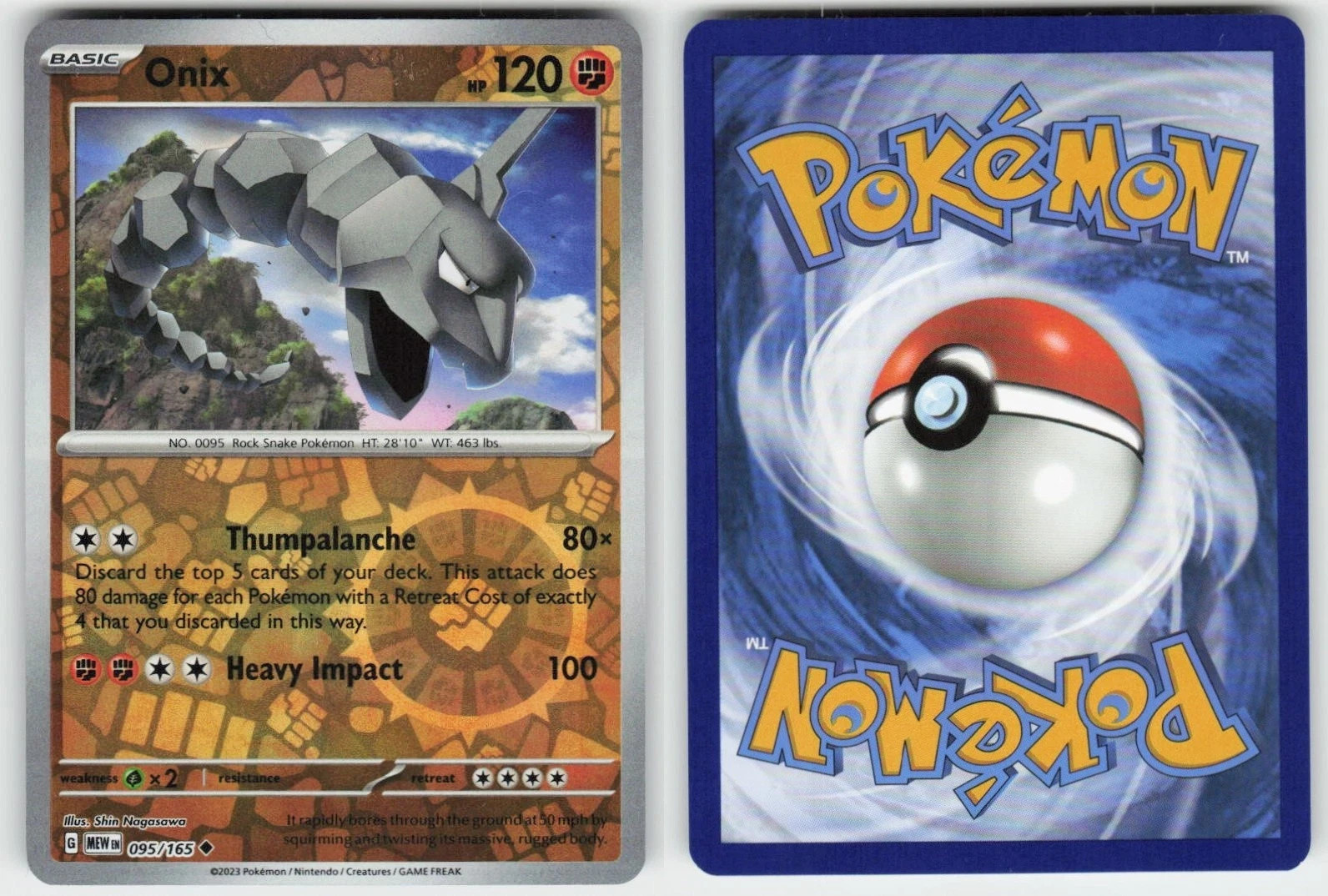Onix 095/165 Reverse Holo Uncommon 151 Pokemon NM