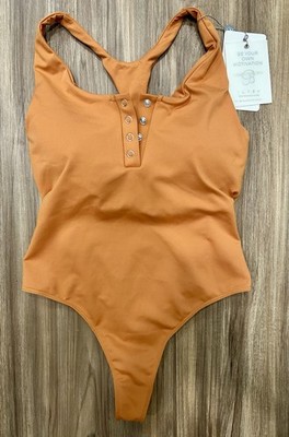 Bombshell Sportswear Bodysuit Size XL Orange With Buttons NWT