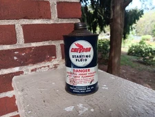 VINTAGE CHEVRON STARTING FLUID ADVERTISING TIN CAN GAS STATION GARAGE BARBER NJ