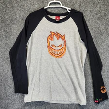 Vintage 90s Spitfire Wheels Shirt Men's Large Gray Raglan USA Skateboarding 