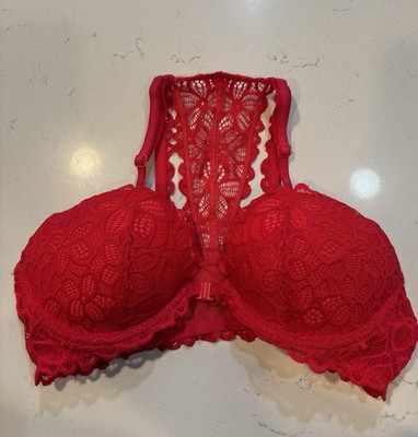 PINK Victoria Secret Date Racerback Bra 34C Red Lace Padded Adjustable