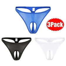 3Pcs Lot Men Open Front Briefs Jockstrap Backless G-string Thongs Underwear-