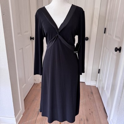 BCBG Paris Little Black Dress  Sexy V Neck 3/4 Sleeve Midi Matte Jersey NWT sz M