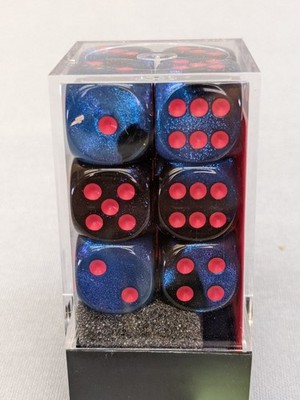 DICE Chessex Gemini BLACK & STARLIGHT BLUE 12d6 d6 Block Set CHX 26658