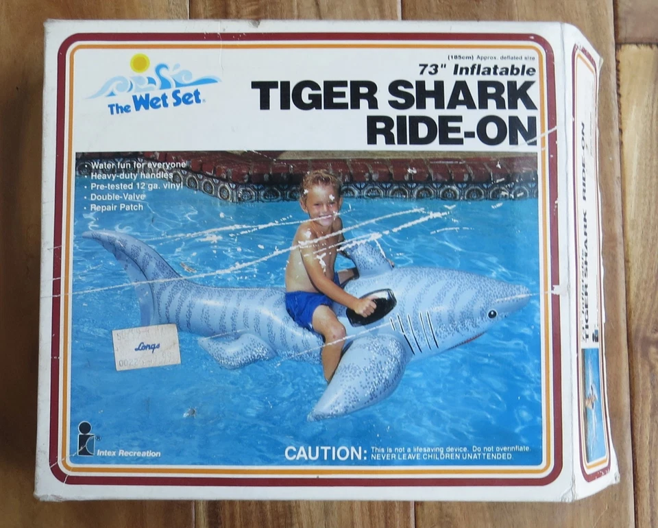 Vintage Intex The Wet Set Inflatable Ride-On Pool Float Tiger Shark 73" 1989 NIB - Image 3 of 4