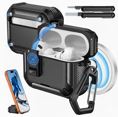 AirPods Pro 3 Case with Lock 2025 - Phone Stand & Auto Pop-up, Black