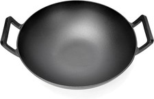 GFTIME Wok in ghisa Ø36 cm - per barbecue a gas, induzione, carbone, Weber, Enders.