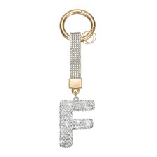 Initial Keychain for Women, Cute Sparkly Rhinestone Key Chains White Letter F 