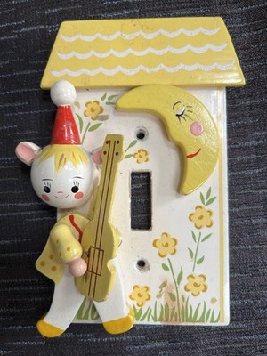 Originals By Irmi Vintage Wooden 3D Nursery Light  Plates Yellow Fiddler Moon