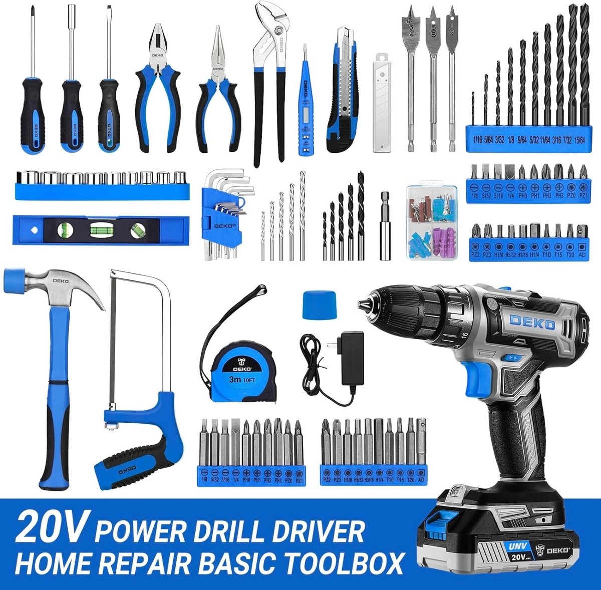 Blue Drill Tool Kit Set: 20V Cordless Power Box with Battery | eBay