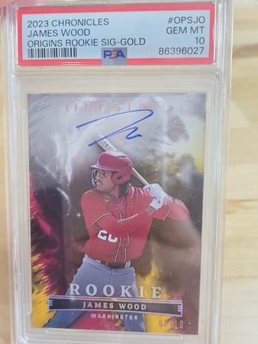 2023 Panini Chronicles ORIGINS GOLD #/10 James Wood Rookie RC Auto PSA 10 GEM