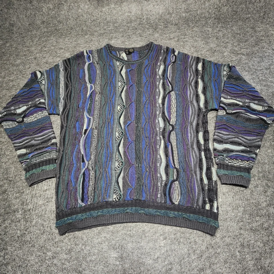 Suéter Cuello Redondo Tejido 3D Texturizado Vintage Cellinni Para Hombres XL Estilo Coogi Cosby Foto 3 de 4