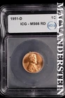 1951-D Lincoln Wheat Cent-ICG MS 66 RD Choice Gem BU No Reserve #SLL928