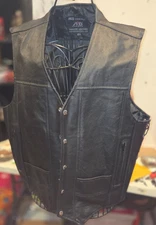Mens Biker 2XL Black  Leather Vest Conceal Carry/3006 Vest Zip/snap