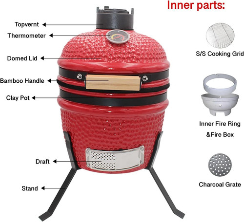 KAMADO 13" MINI PARRILLA DE CERÁMICA PARA BARBACOA Y AHUMADOR PORTÁTIL HORNO DE CARBÓN PARRILLA DE BARBACOA - Imagen 2 de 5