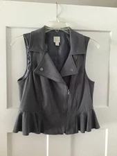 LC Lauren Conrad Women's Slate Faux-Suede Zippered Peplum Vest Size 2 NWOT