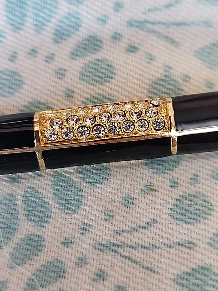 Broche prendedor Swarovski vintage esmalte negro y cristal con tono dorado firmado cisne Foto 4 de 4